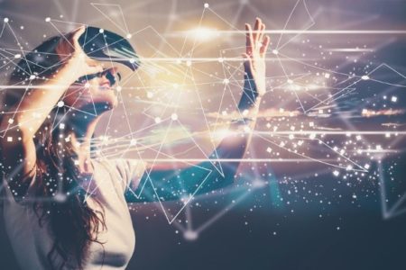 young woman using a virtual reality headset